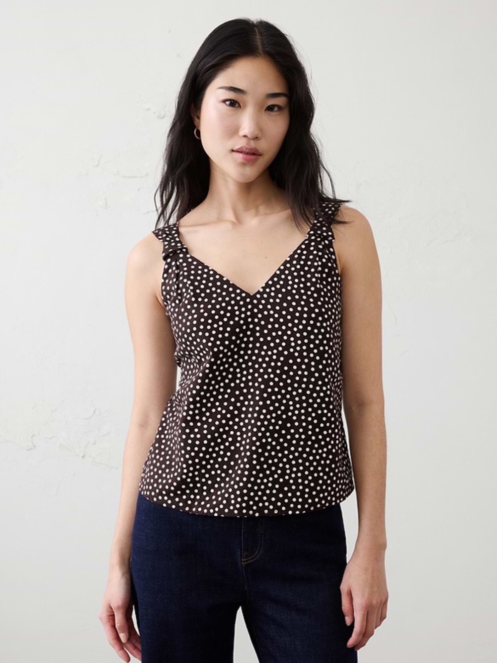 Banana Republic Linen-Blend Polka Dot V-Neck Camisole